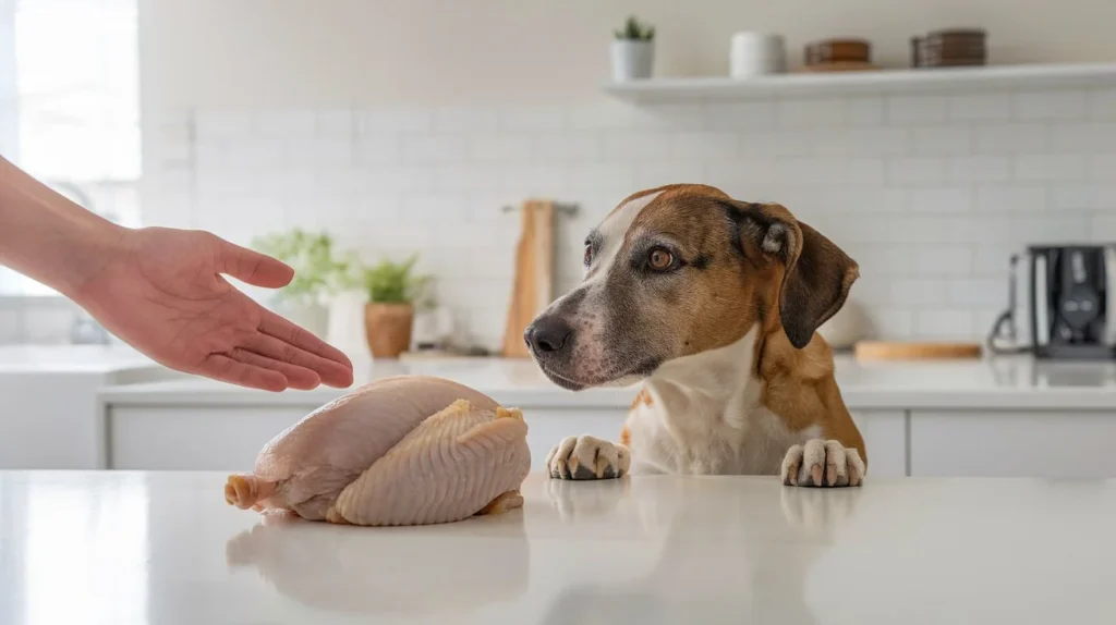 Can Dogs Eat Raw Chicken a-photo-of-a-realistic-scene-in-a-modern-bright