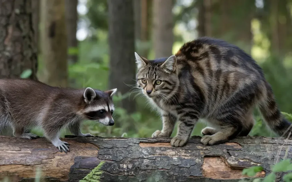 a-pdo cats eat raccoons cat-stalking-a-raccoon-in-a-forest