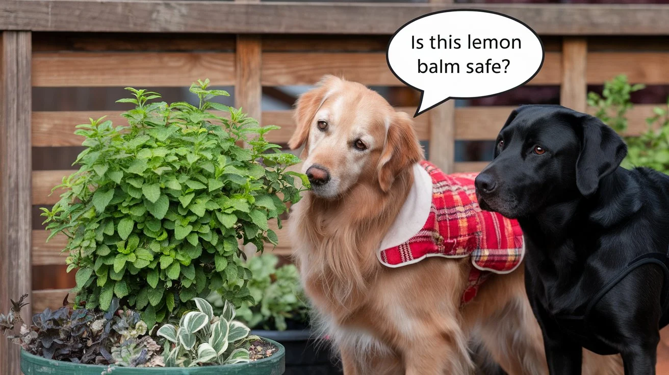 is lemon balm safe for dogs a-photo-of-two-dogs-standing-near-a-lemon-balm-plant