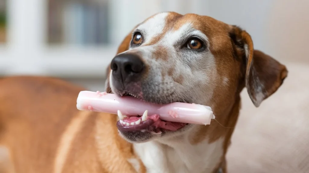 are collagen sticks safe for dogs a-photo-of-a-happy-dog-chewing-on-a-collagen-stick