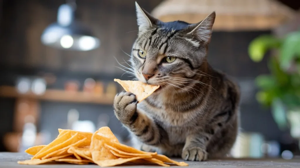 can cats eat tortilla chips a-photo-of-a-cat-eating-a-tortilla-chip