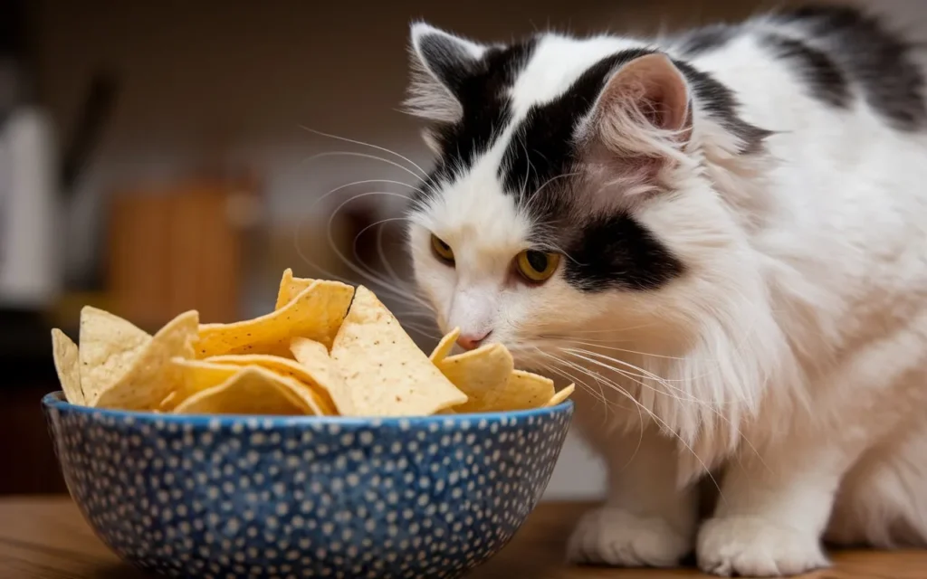 can cats eat tortilla chips cat-with-a-white-fur-and-a-black-mask