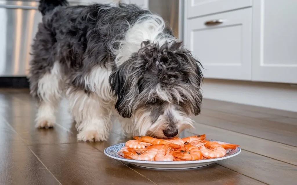 can dogs eat shrimp a-photo-of-a-curious-dog-sniffing-a-plate-of-shrim