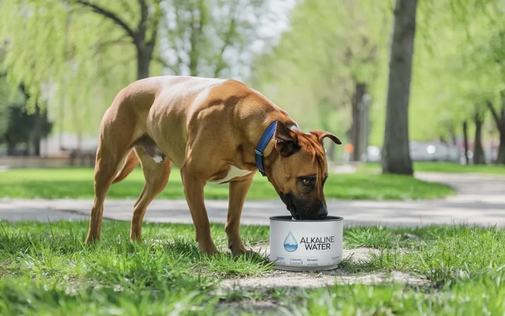 can dogs have alkaline water a-photo-of-a-dog-drinking-from-a-water-bowl-labele