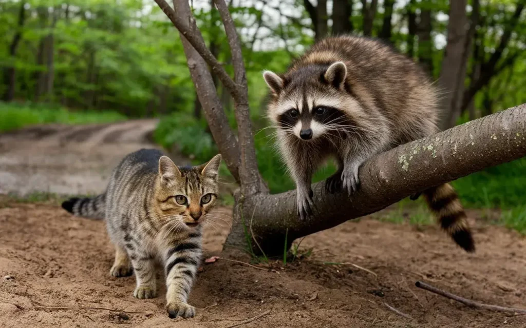 do cats eat raccoons a-photo-of-a-cat-stalking-a-raccoon-in-a