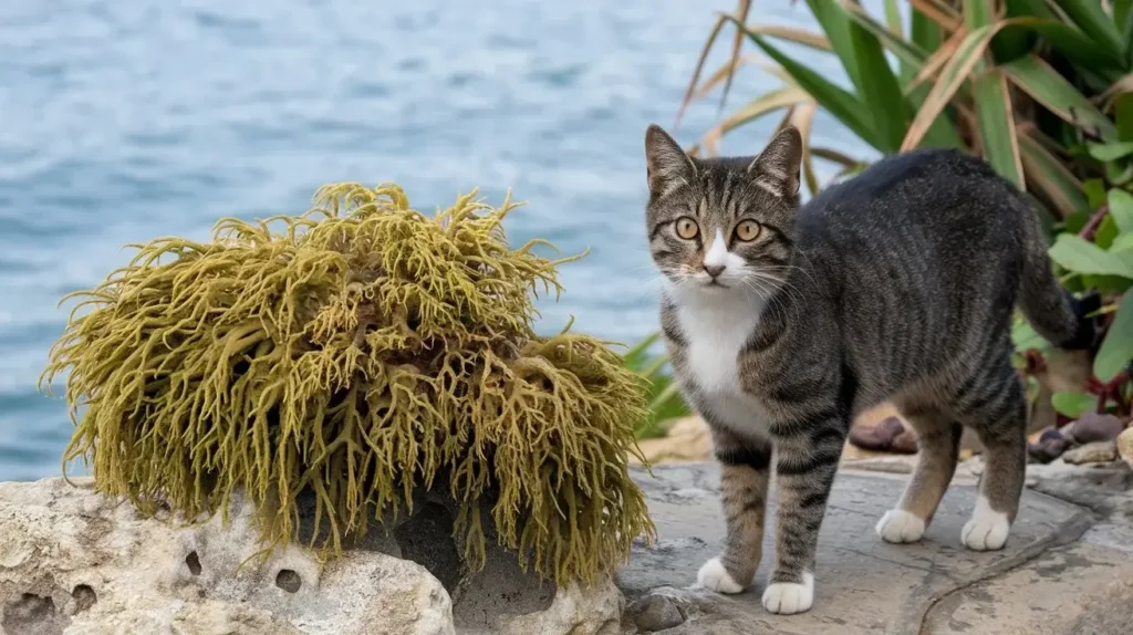 do cats like sea moss a-photo-of-a-cat-standing-near-a-sea-moss-the-cat