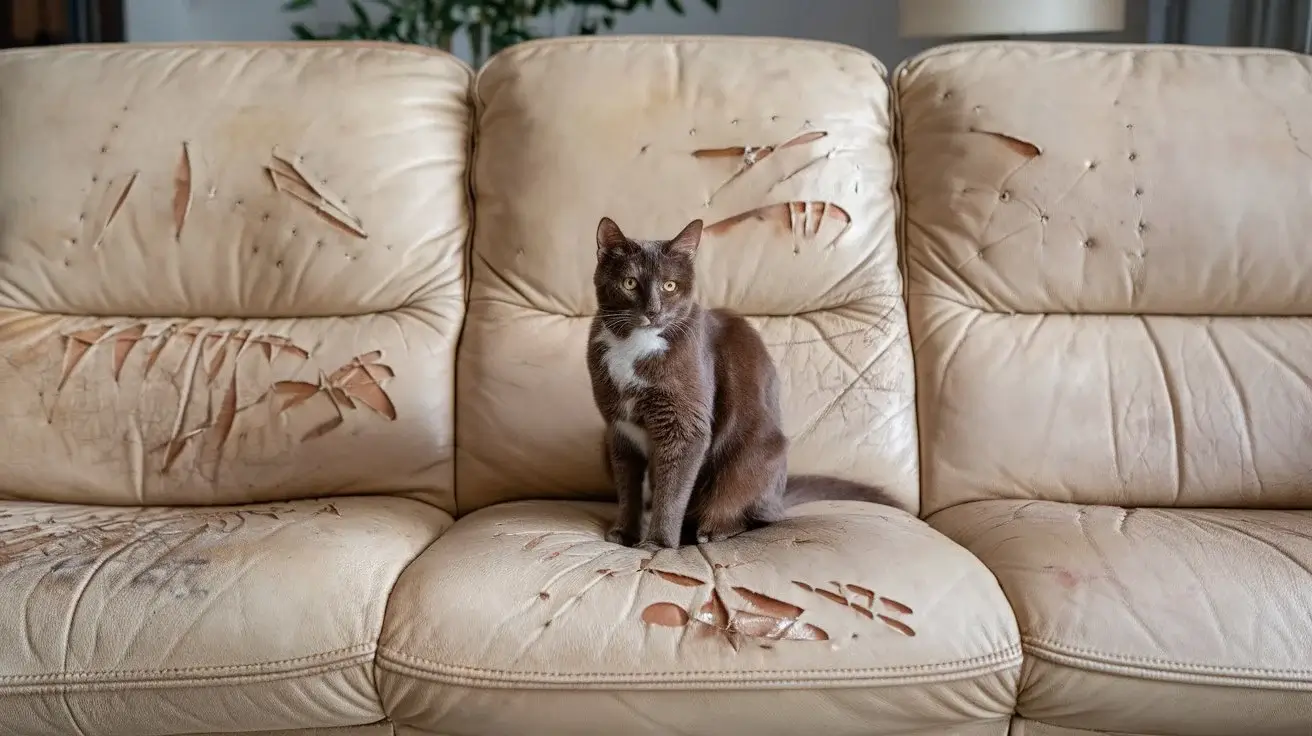 do cats scratch leather a-photo-of-a-beige-leather-sofa-with-many-scratche