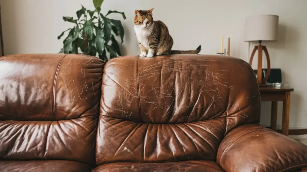 do cats scratch leather a-photo-of-a-leather-couch-with-many-scratches