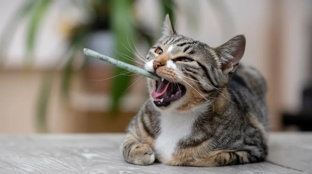 do cats swallow silvervine chew sticks a-cat-with-its-mouth-open-trying-to