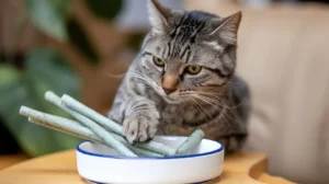 do cats swallow silvervine chew sticks a-photo-of-a-cat-with-its-paw-in-a-dish-filled-wit