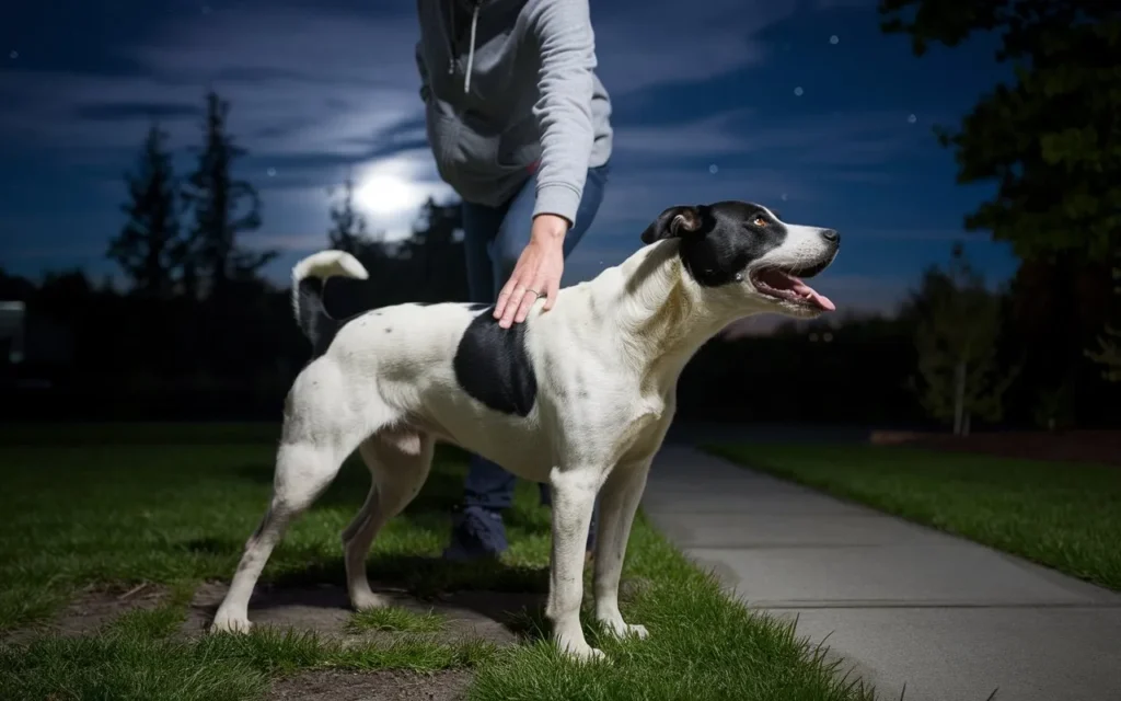 how do you stop dogs from barking at night s a-photo-of-a-dog-barking-at-night-in-a-dark-yard