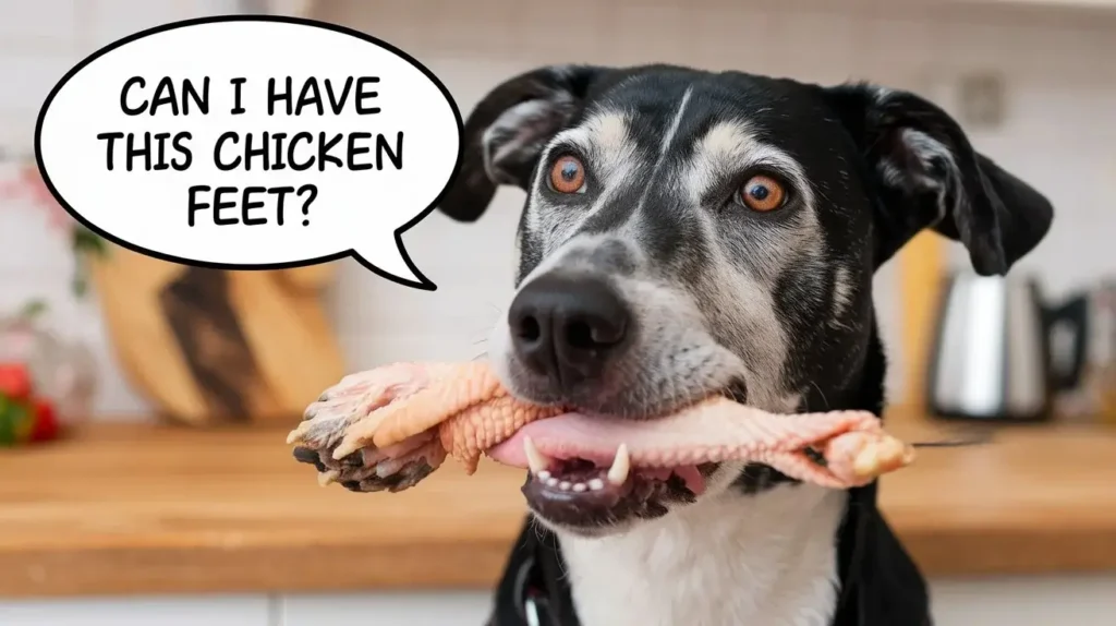 is chicken feet good for dogs a-photo-of-a-dog-with-a-speech-bubble-above