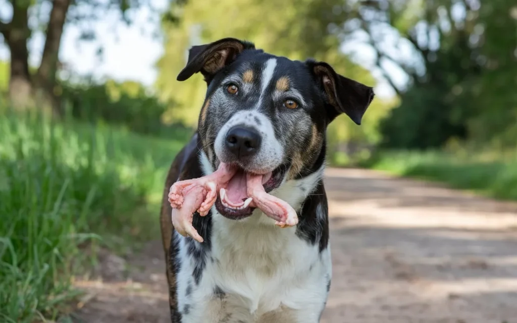 is chicken feet good for dogs a-photo-of-a-happy-dog-chewing-on-raw-chicken-feet