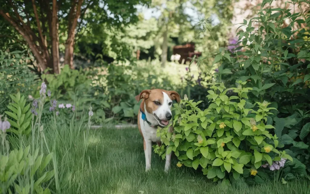 is lemon balm safe for dogs a-photo-of-a-dog-calmly-sniffing-a-lemon-balm-plan