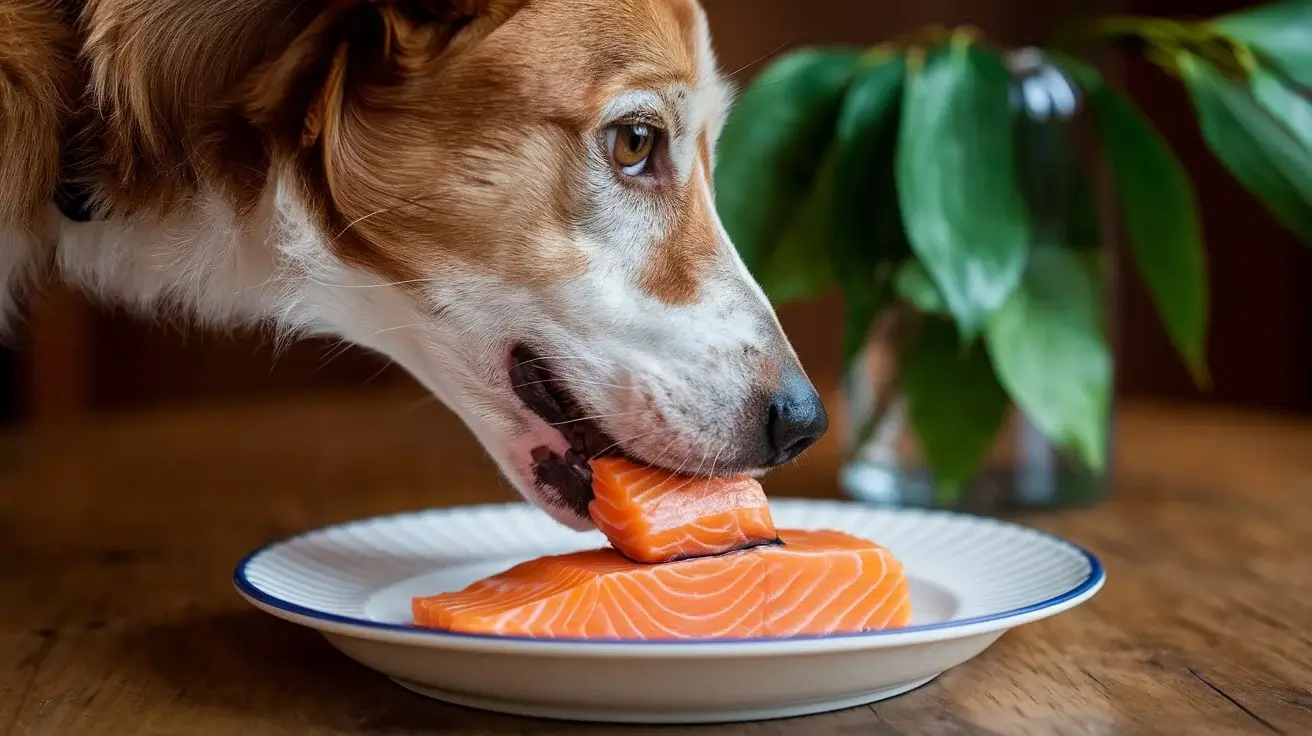 is salmon healthy for dogs a-medium-shot-of-a-dog-eating-a-piece-of-salmon