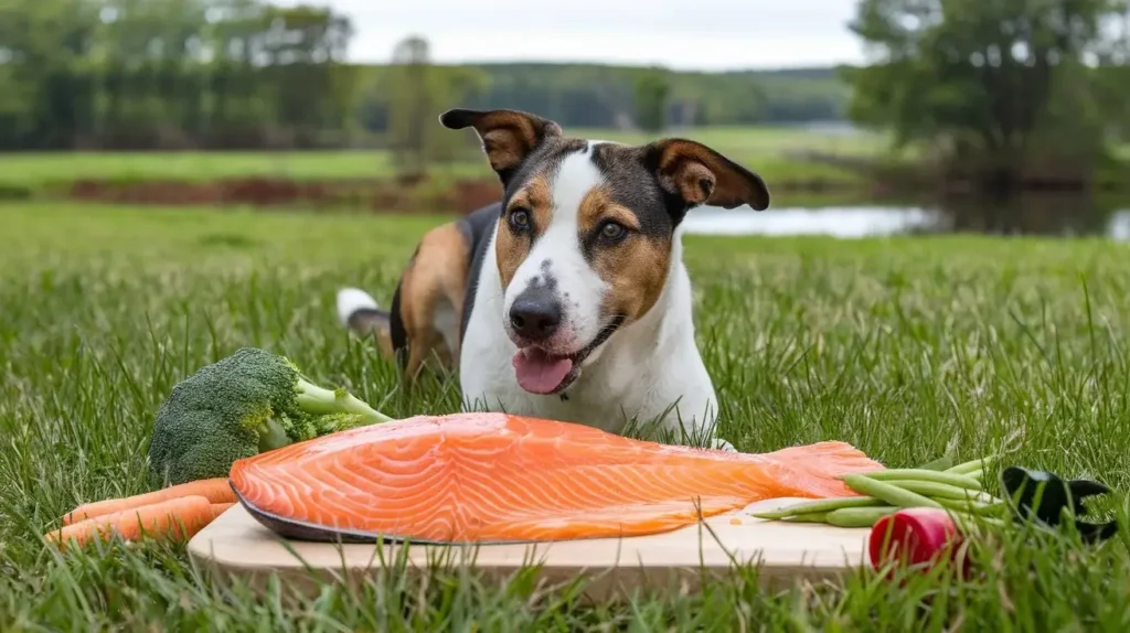 is salmon healthy for dogs a-photo-of-a-happy-dog-eating-fresh-salmon