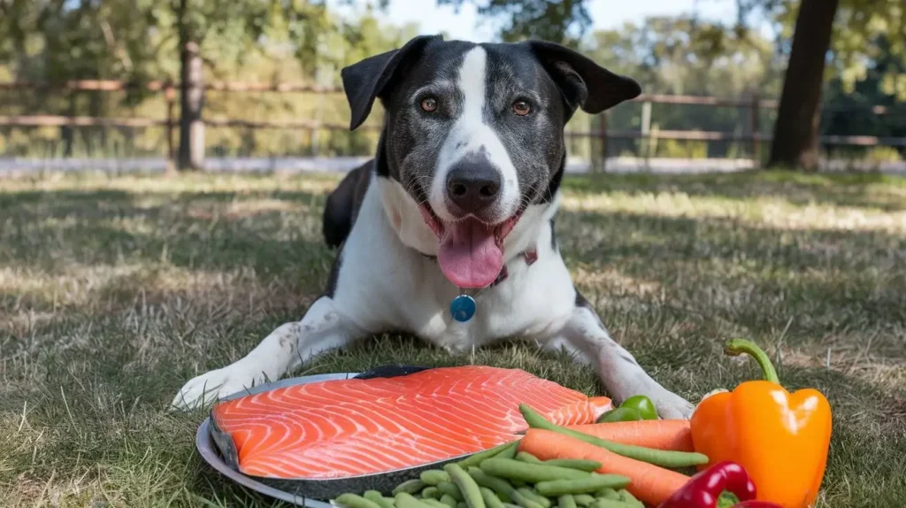 is salmon healthy for dogs a-photo-of-a-happy-dog-eating-fresh-salmon-and-hea