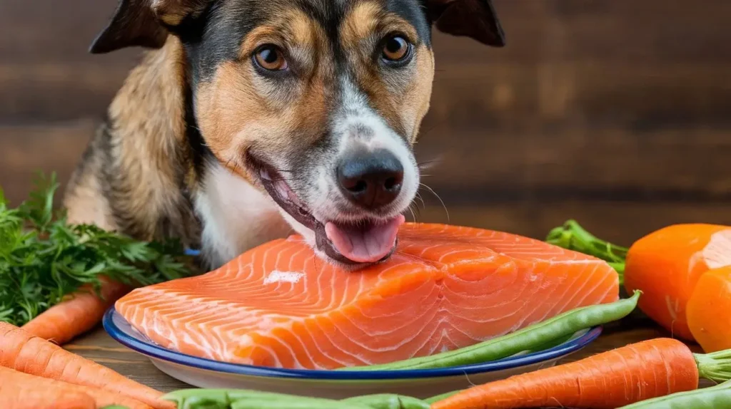 is salmon healthy for dogs a-photo-of-a-happy-dog-eating-fresh-salmon-the-sal