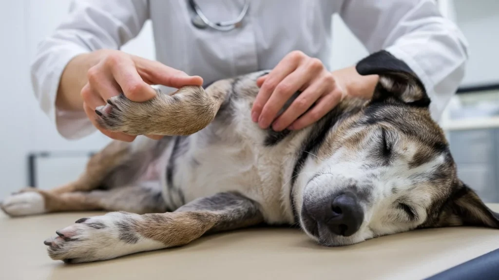 strengthen old dogs hind legs a medium shot of a veterinarian carefully exercisice