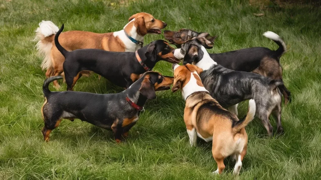 what dogs have a long body a-photo-of-a-group-of-dogs-with-long-stretched-bodY