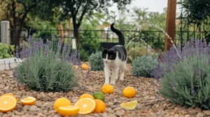 what keeps cats away from plants a-photo-of-a-flower-bed-with-a-cat-standing-at garden