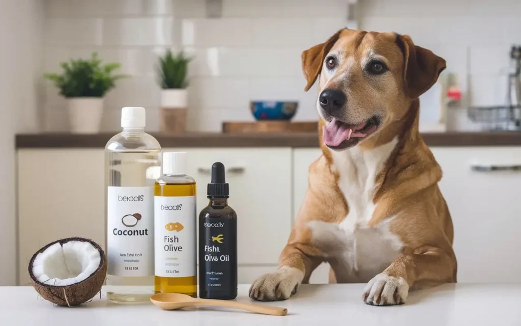 what oils are good for dogs a-photo-of-a-happy-dog-sitting-beside-a-table