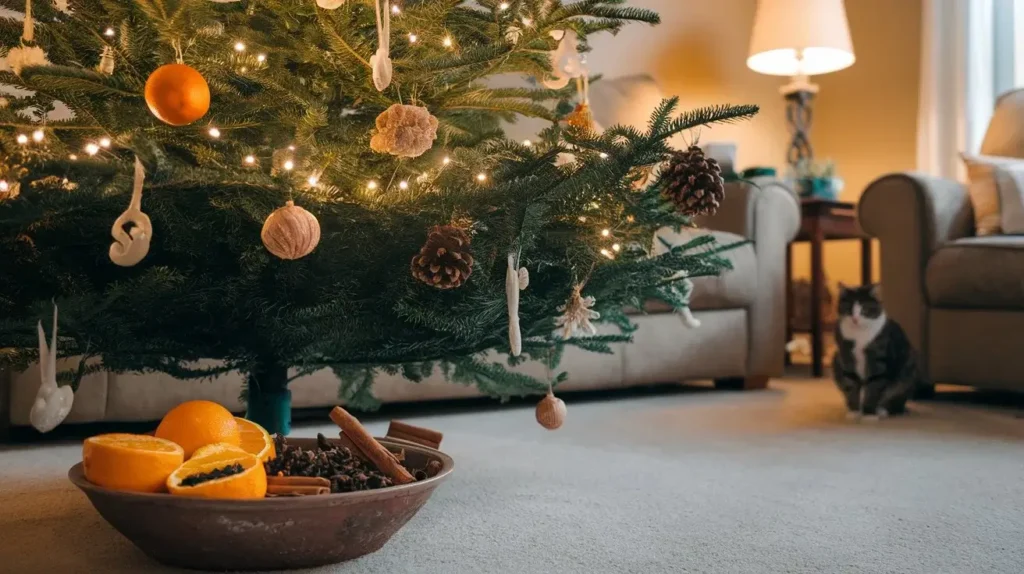 what smells keep cats away from christmas tree a-photo-of-a-christmas-tree-with-a-bowl-of-strong--smells