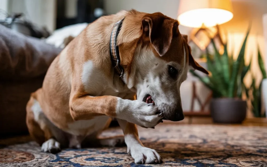 why do dogs chew their nails a-close-up-shot-of-a-dog-sitting-and-chewing