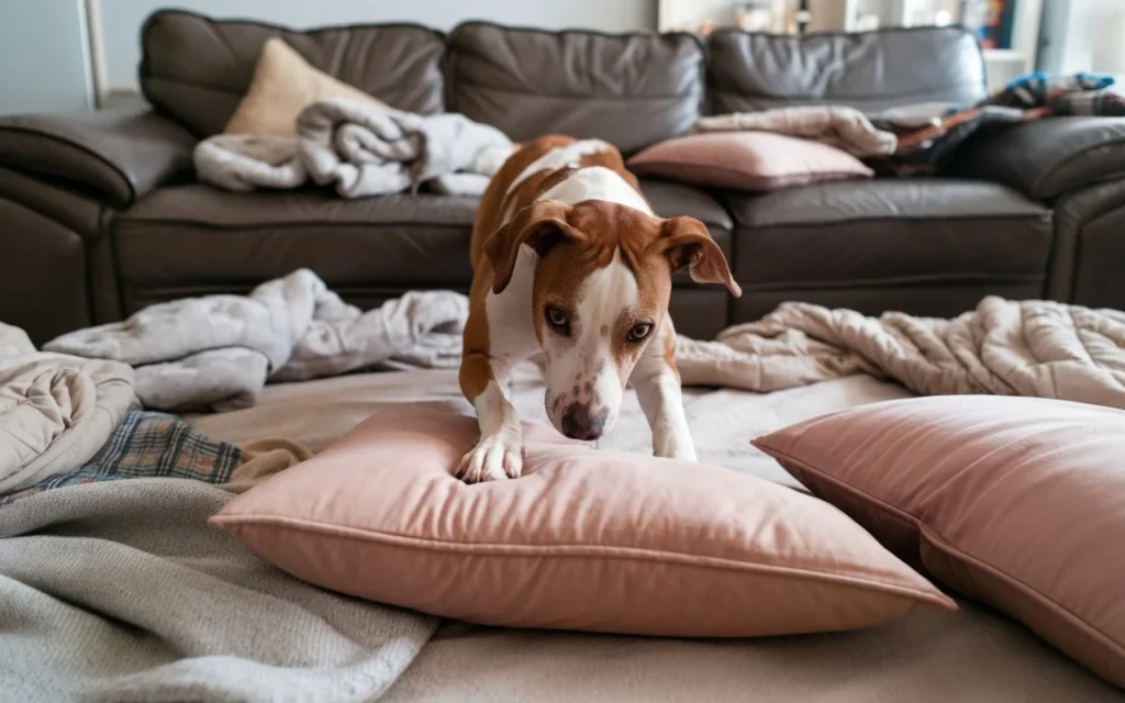 why do dogs dig on beds and couches a-photo-of-a-curious-dog-pawing-at-soft-pillows