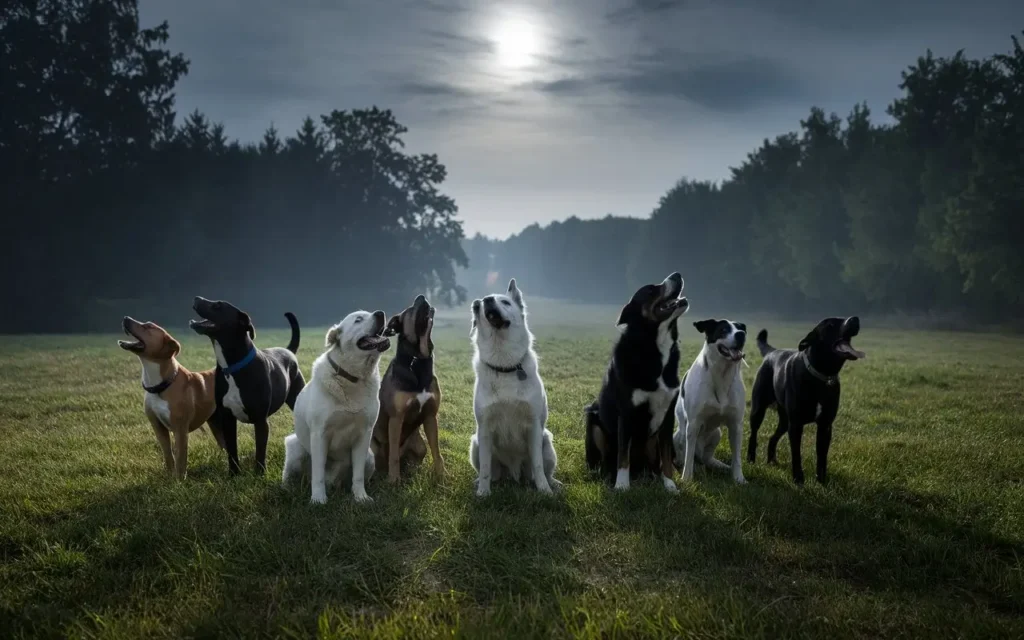 why do dogs howl at night a-photo-of-a-group-of-dogs-howling-at-night-the-do