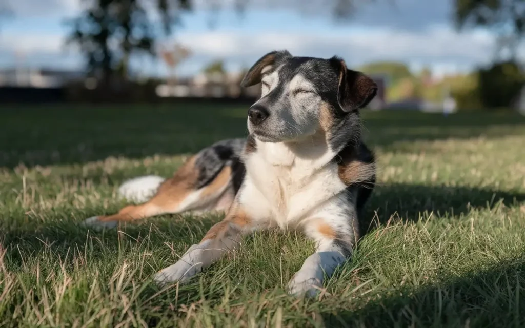 why do dogs like sunbathing a-photo-of-a-dog-lying-on-the-grass-in-the-sun-wit-poLx