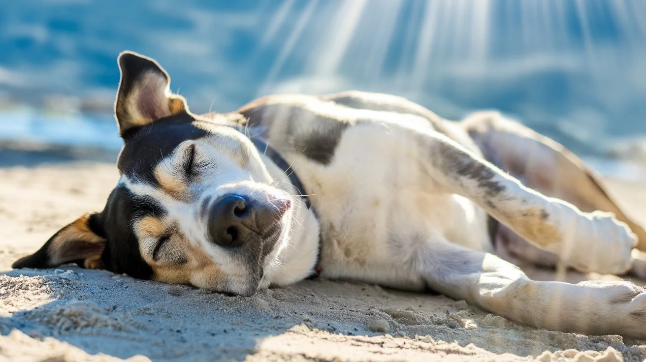 why do dogs like sunbathing a-photo-of-a-relaxed-dog-lying-on-a-sunlit-patch