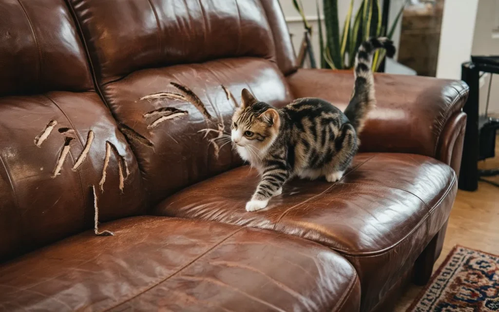 will cats scratch leather a-photo-of-a-cat-scratching-a-leather-sofa-the-cat