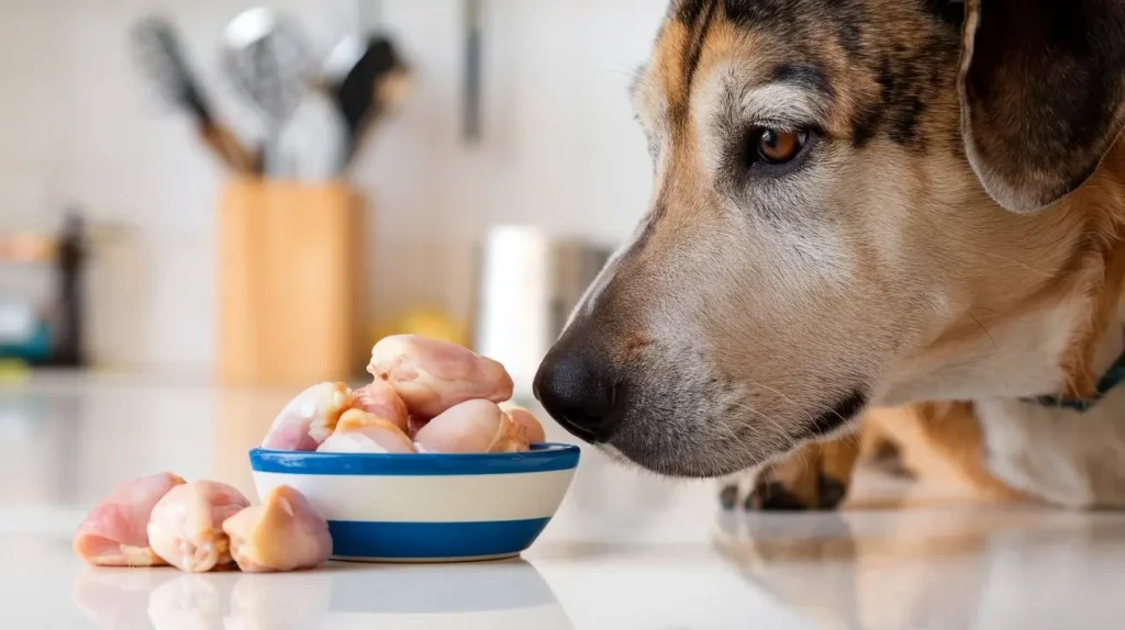 can dogs eat raw chicken hearts a-photo-of-a-dog-with-a-realistic-close-up-shot-of