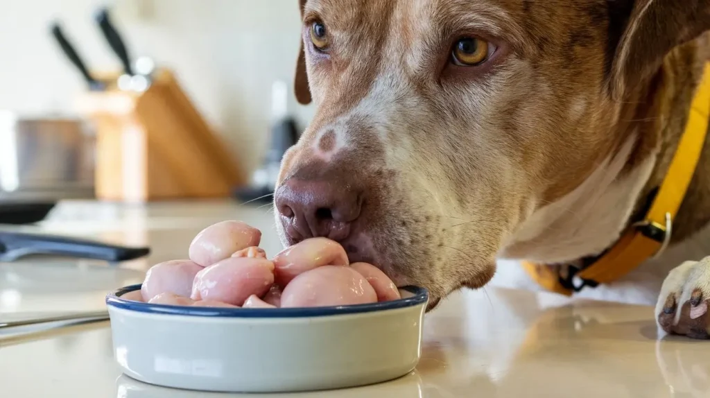 can dogs eat raw chicken hearts a-realistic-close-up-shot-of-a-curious-dog-s-face