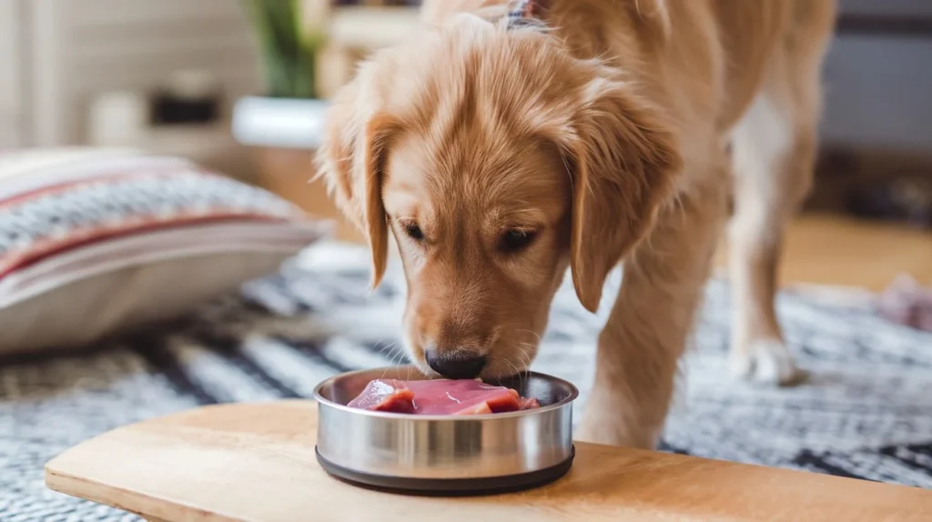 can dogs eat raw chicken liver a-photo-of-a-golden-retriever-puppy-curiously-snif