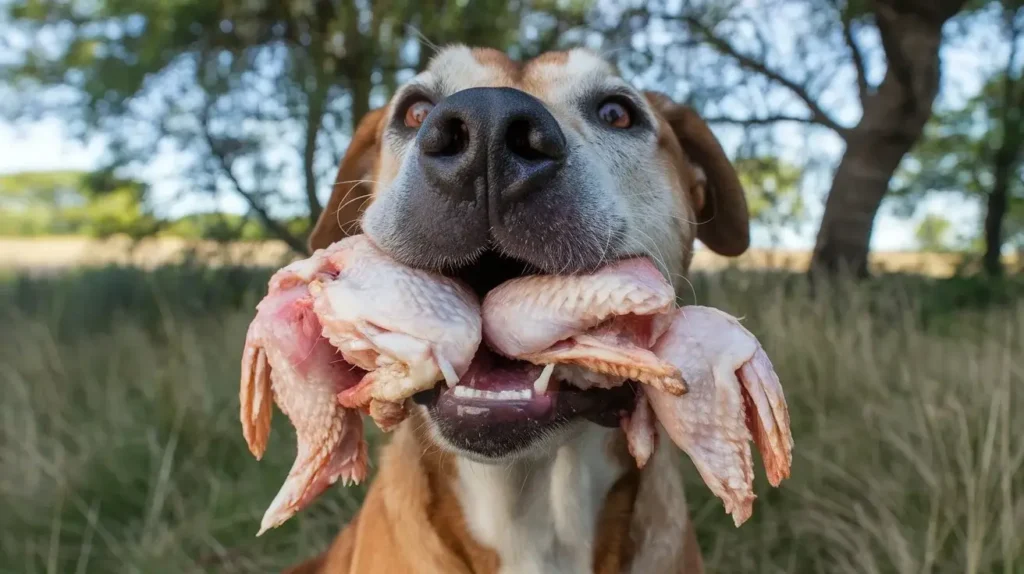 can dogs eat raw chicken wings a-photo-of-a-dog-in-a-natural-setting-with-its-mou