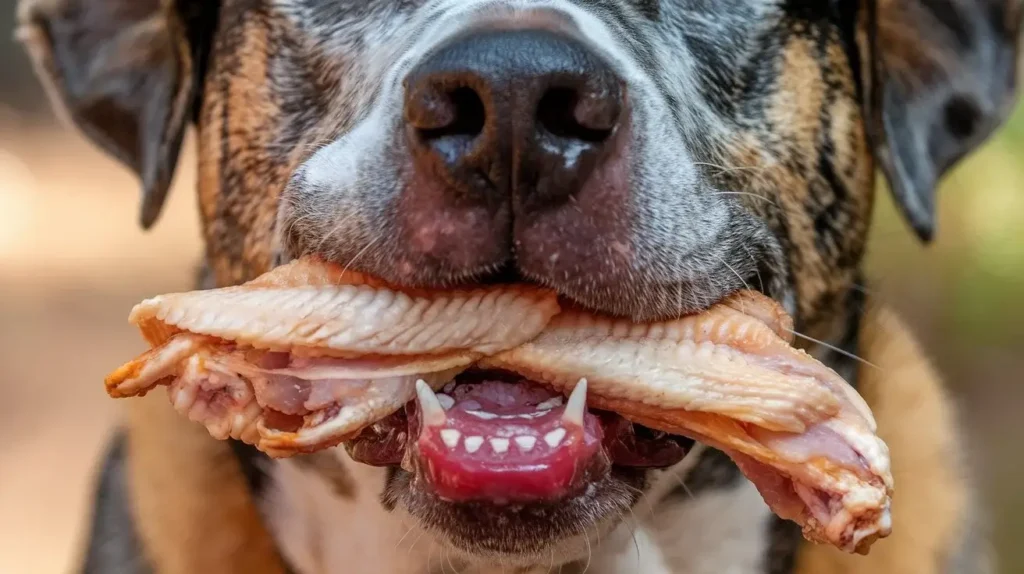 can dogs eat raw chicken wings a-photo-of-a-dog-with-a-natural-setting-eating-raw