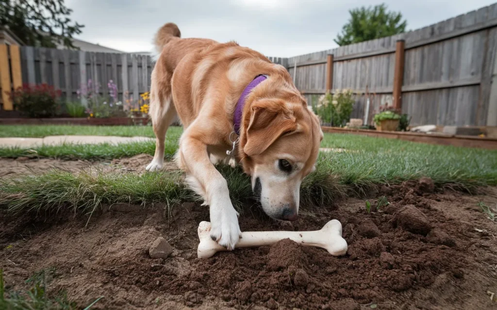 why do dogs hide their treats curious-dog-digging-in-a-backyard