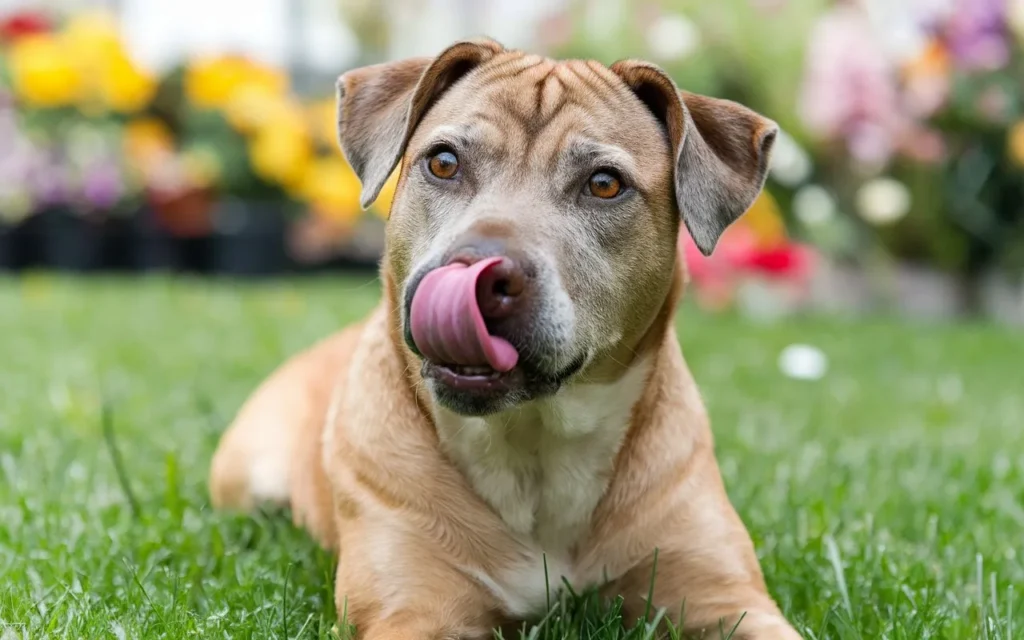 why do dogs lick their noses photo-of-a-close-up-shot-of-a-dog-with-a-playful