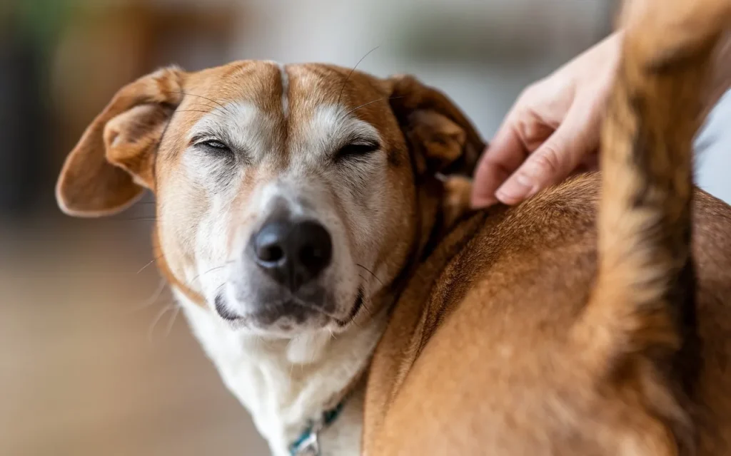 why do dogs like their butt scratched a-close-up-shot-of-a-happy-dog-with-eyes-half